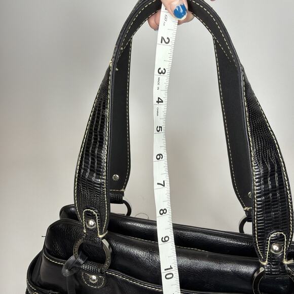 Franco Sarto Purse Black Leather Satchel Hand Shoulder Bag Buckles CUTE - Picture 16 of 16